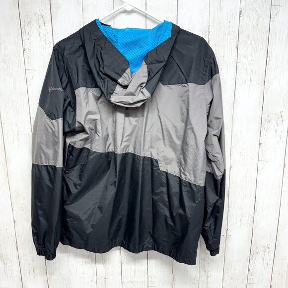 Columbia Jacket Kid 18/20 Windbreaker Black/Grey Zip Up Hooded Front Pocket - Picture 4 of 4